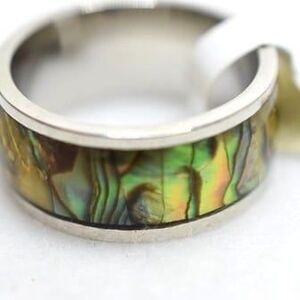 NWT Abalone Inlay Stainless Steel Unisex Size 10 Statement Casual Ring